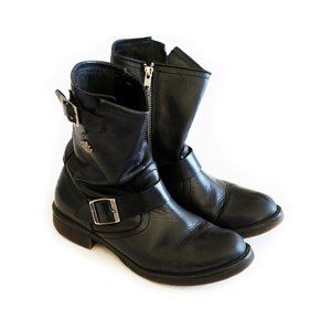 Vintage Harley-Davidson Black Leather Side Zip Adjustable Buckle Riding Boots 8